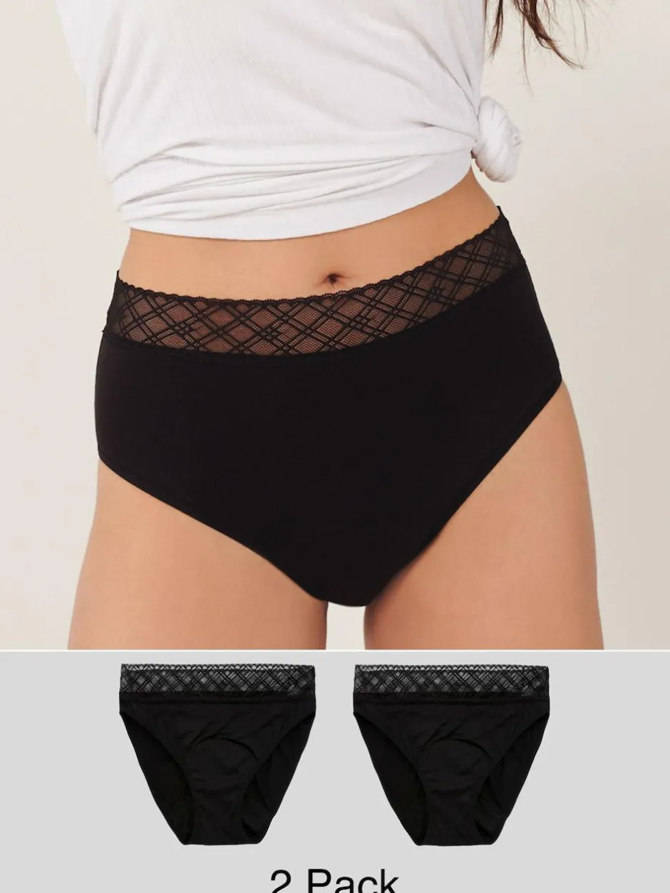 Next Black High Leg Medium Flow Period Knickers 2 Pack Clearance