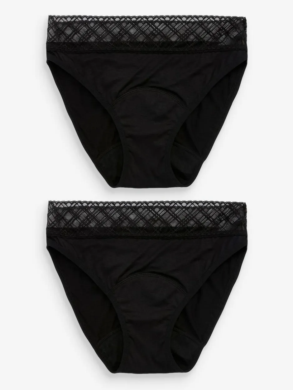 Next Black High Leg Medium Flow Period Knickers 2 Pack Clearance