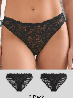Next Black High Leg Ultimate Comfort Lace Knickers 2 Pack Discount