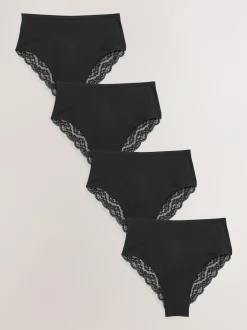 Next Black High Rise High Leg Cotton Lace Knickers 4 Pack Outlet