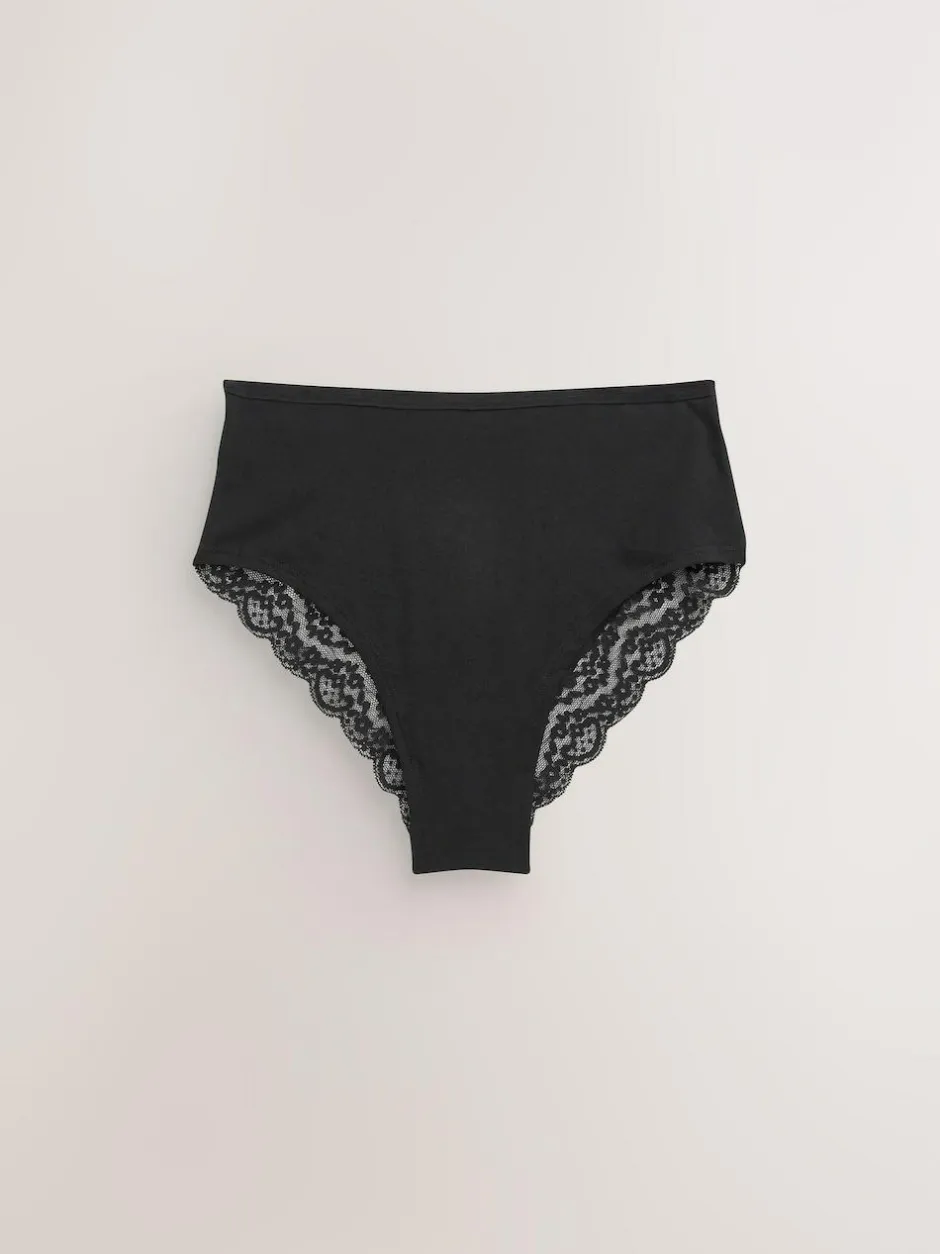 Next Black High Rise High Leg Cotton Lace Knickers 4 Pack Outlet
