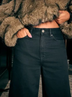 Next High Rise Palazzo Wide Leg Jeans Black Sale