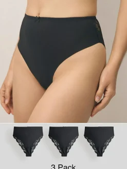 Next Black High Waist High Leg No VPL Lace Back Briefs 3 Pack Clearance