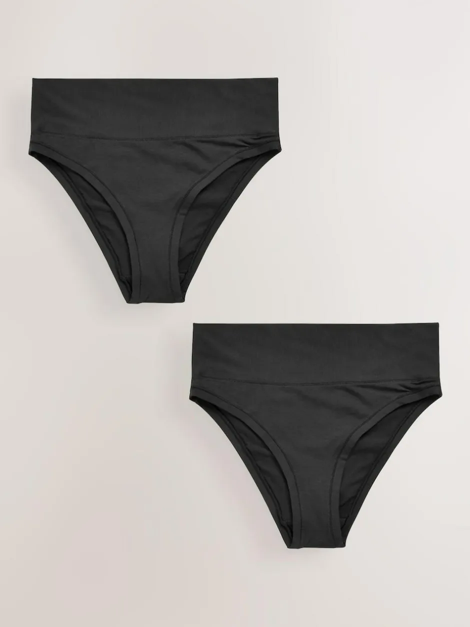 Next High Waist High Leg Ultimate Comfort Knickers 2 Pack Black Hot