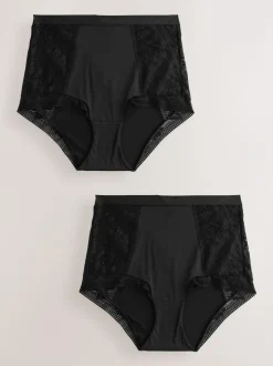 Next High Waist Lace & Microfibre Knickers 2 Pack Black Clearance