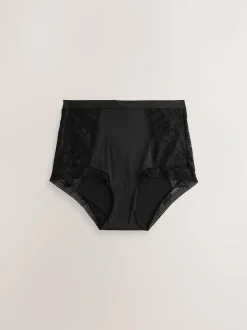 Next High Waist Lace & Microfibre Knickers 2 Pack Black Clearance