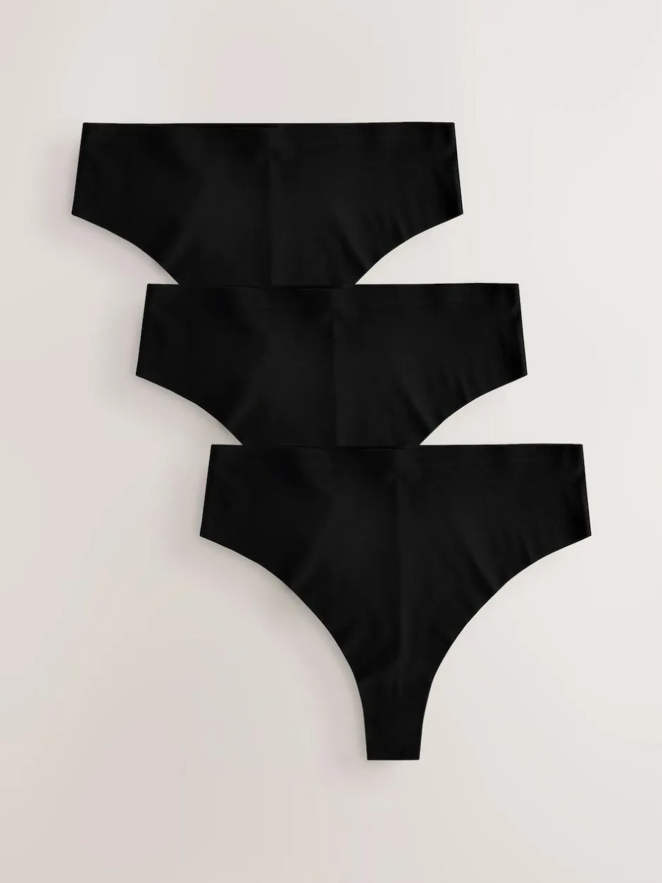 Next High Waisted Thong No VPL Comfort Knickers 3 Pack Black Sale