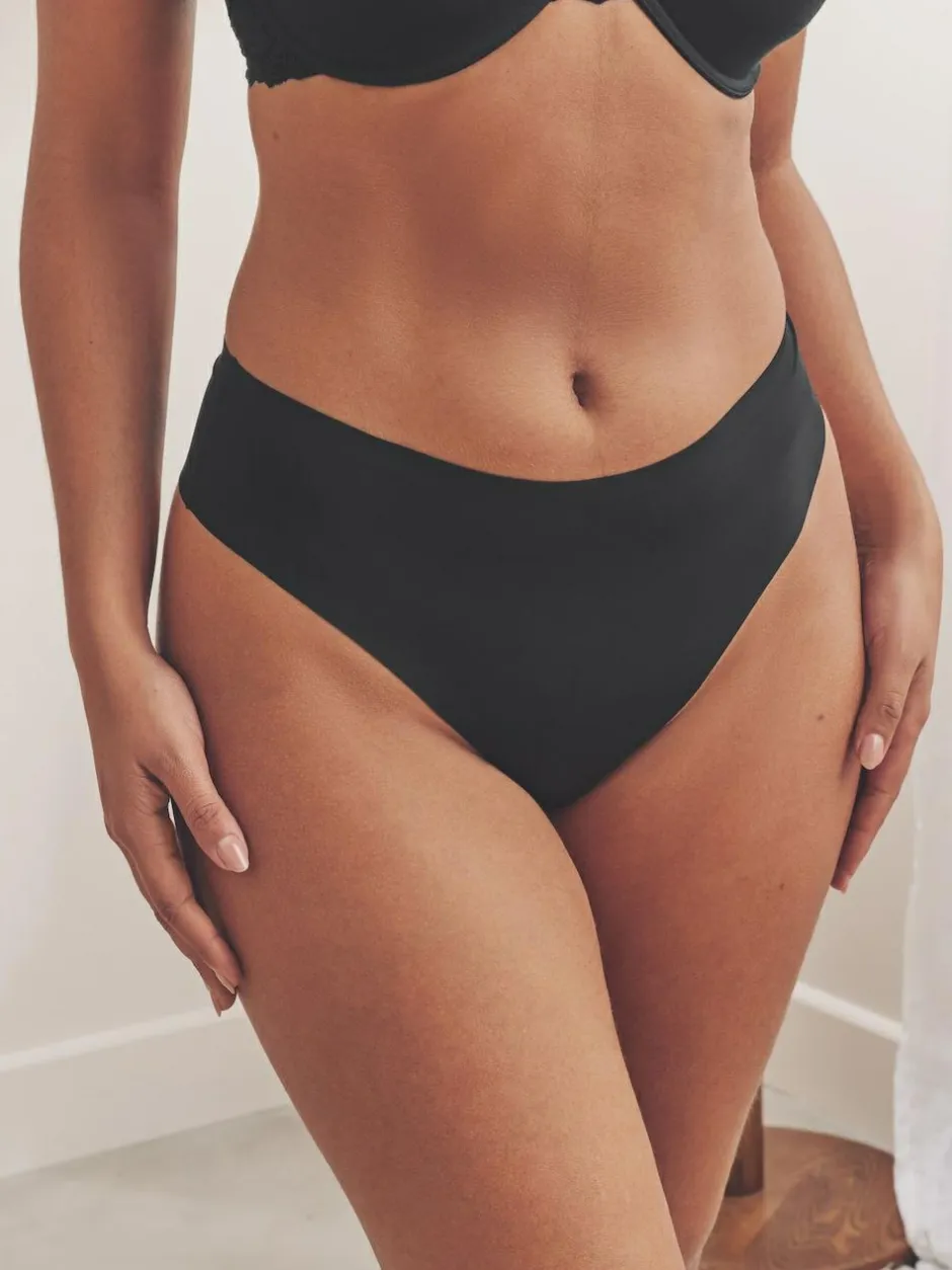 Next High Waisted Thong No VPL Comfort Knickers 3 Pack Black Sale