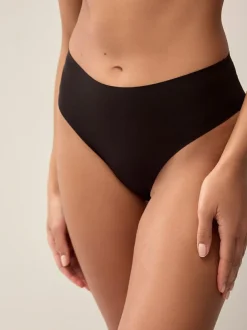 Next High Waisted Thong No VPL Comfort Knickers 3 Pack Black Sale