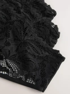Next High Waisted Thong Lace Front NVPL Knickers 3 Pack Black Clearance