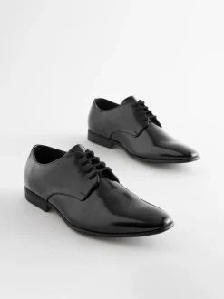 Next Black Hi-shine Derby Lace- Up Shoes New