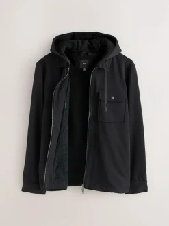 Next Hooded Borg Fleece Lined Shacket Black Outlet