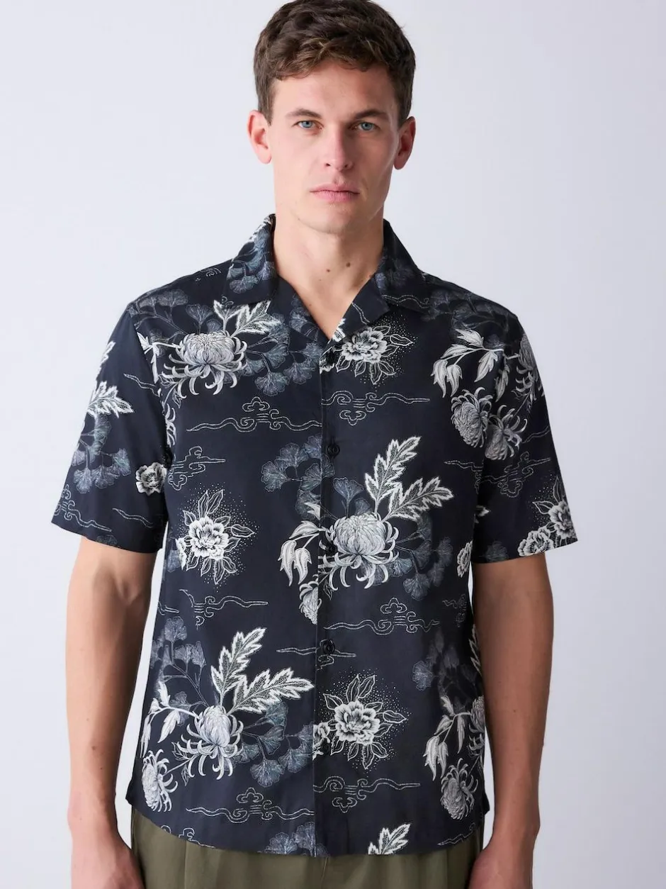 Next Black Japanese Style Print Short Sleeve Shirt Discount