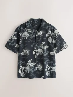 Next Black Japanese Style Print Short Sleeve Shirt Discount