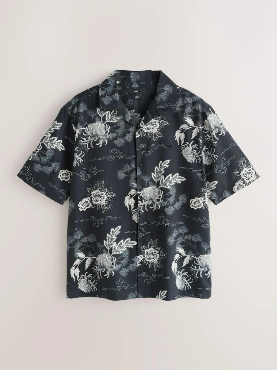 Next Black Japanese Style Print Short Sleeve Shirt Discount