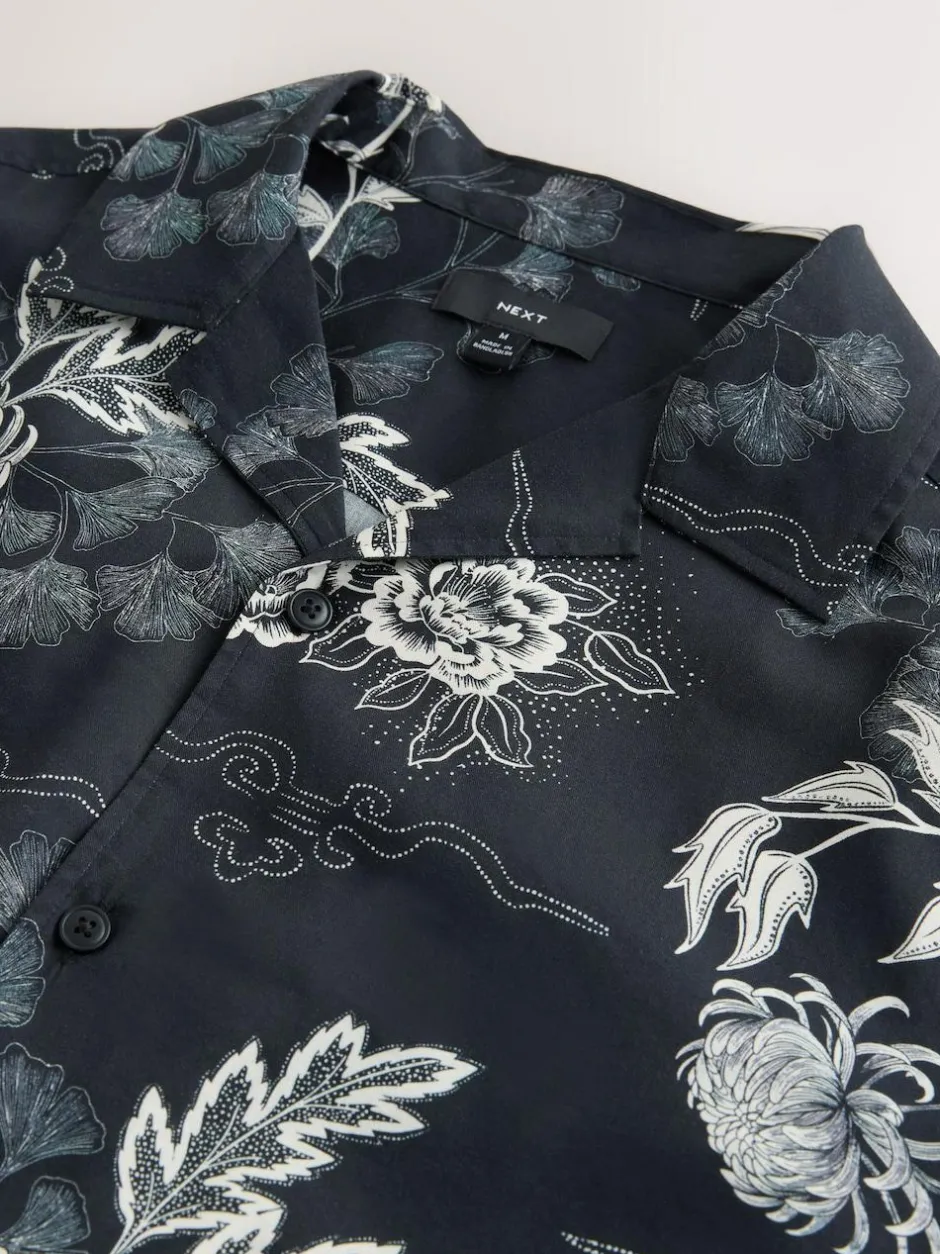 Next Black Japanese Style Print Short Sleeve Shirt Discount