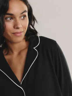 Next Jersey Button Through Pyjamas Black Best