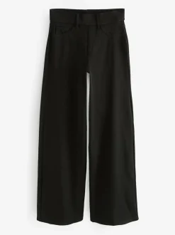 Next Jersey Denim Wide Leg Trousers Black Sale