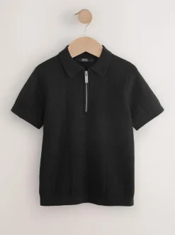 Next Knitted Zip Neck Polo Shirt (3-16yrs) Black Hot