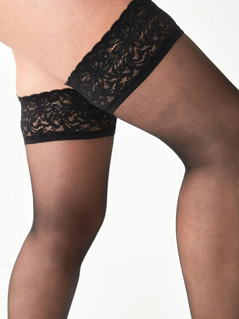 Next Ladder Resist Lace Top 15 Denier Hold-Ups Black Clearance