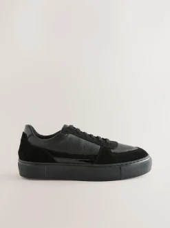 Next Black Leather Chunky Panel Detail Lace Up Trainers Online