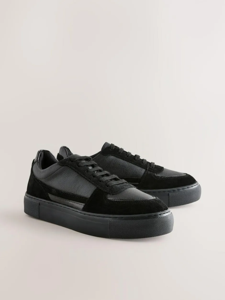 Next Black Leather Chunky Panel Detail Lace Up Trainers Online