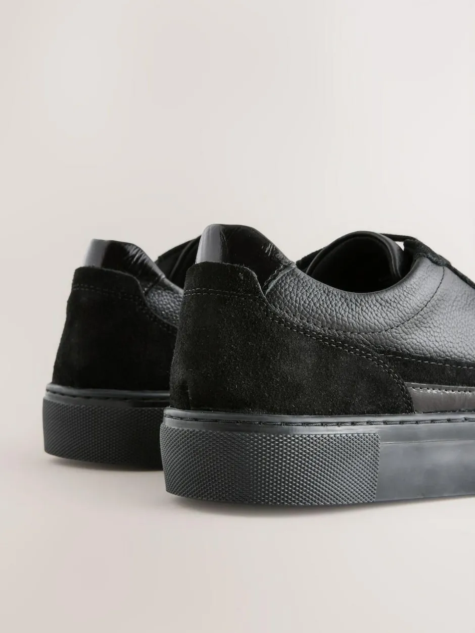 Next Black Leather Chunky Panel Detail Lace Up Trainers Online