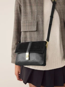 Next Leather Croc Effect Cross-Body Bag Black New