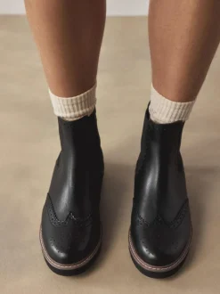 Next Forever Comfort® Brogue Detail Chelsea Boots Black Leather Best