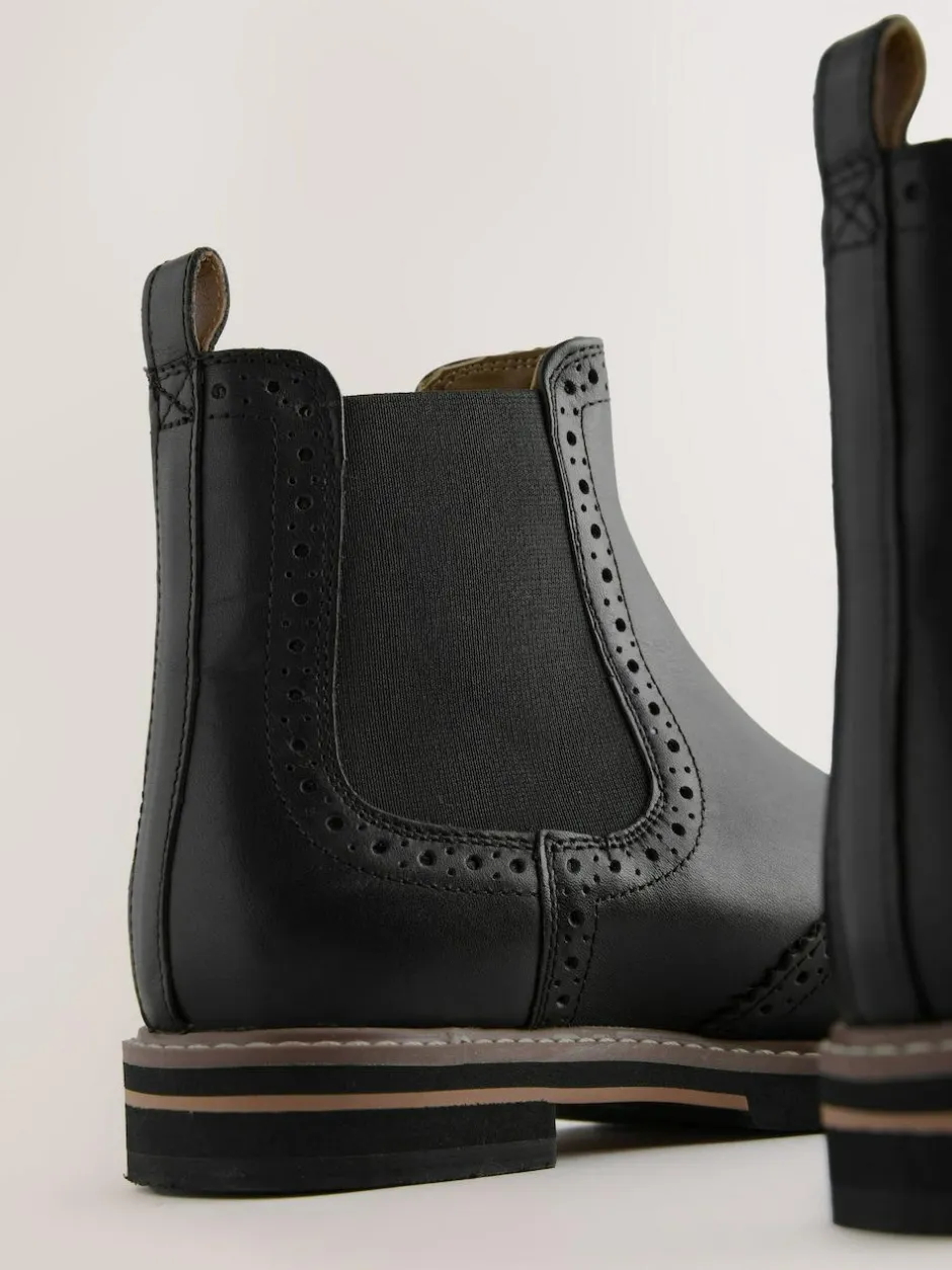 Next Forever Comfort® Brogue Detail Chelsea Boots Black Leather Best