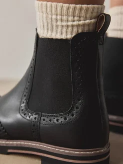 Next Forever Comfort® Brogue Detail Chelsea Boots Black Leather Best