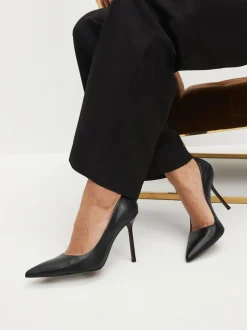 Next Leather Point Toe Court Shoes Black New