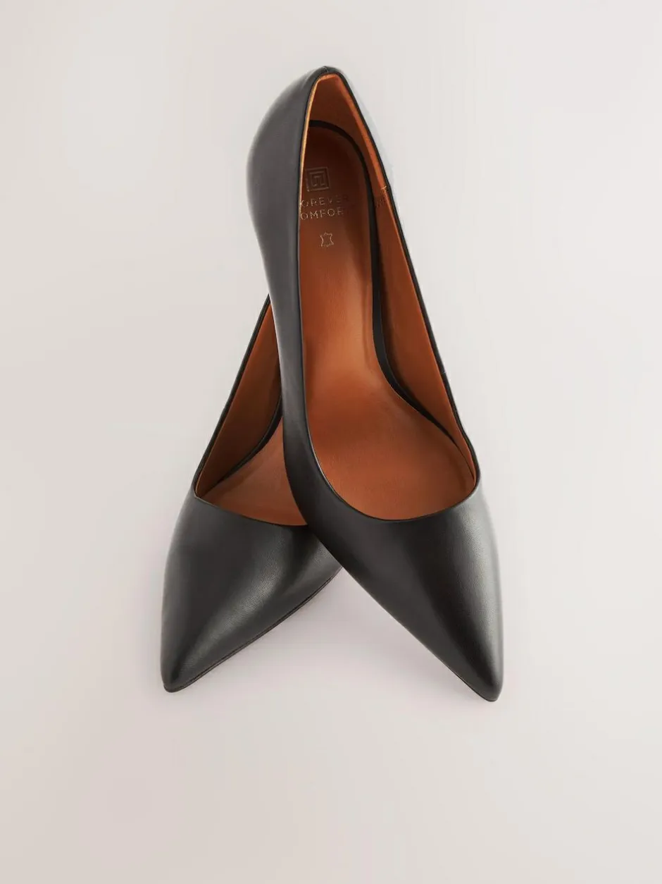 Next Leather Point Toe Court Shoes Black New