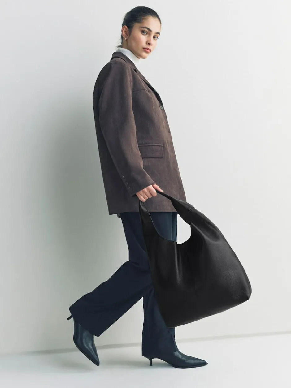 Next Slouchy Shoulder Bag Black Leather