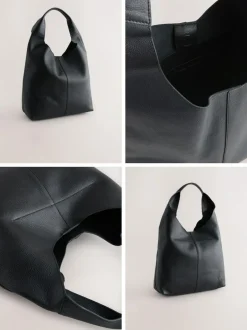 Next Slouchy Shoulder Bag Black Leather