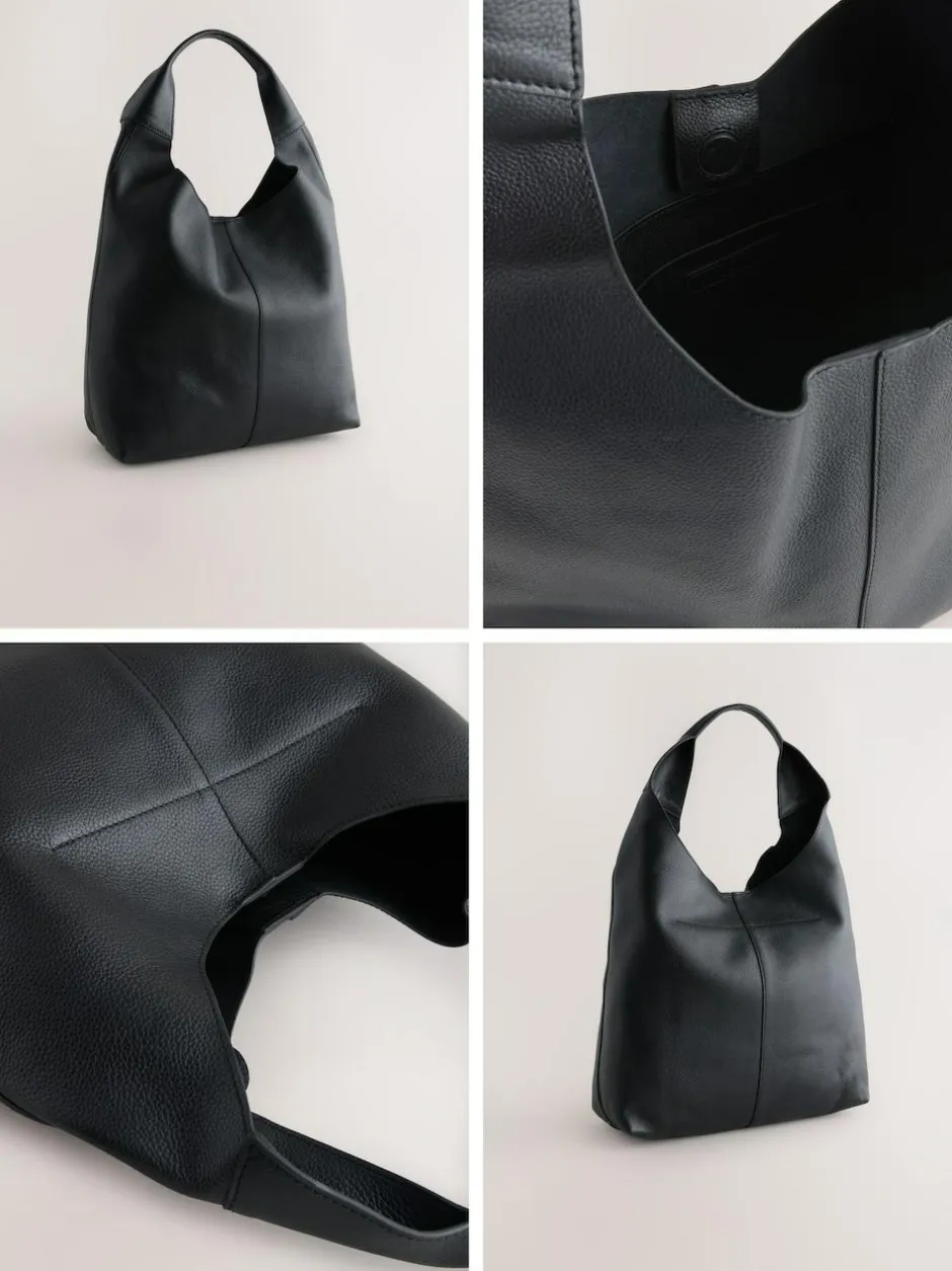 Next Slouchy Shoulder Bag Black Leather