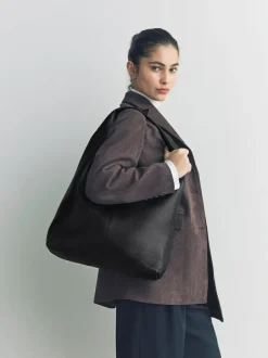 Next Slouchy Shoulder Bag Black Leather
