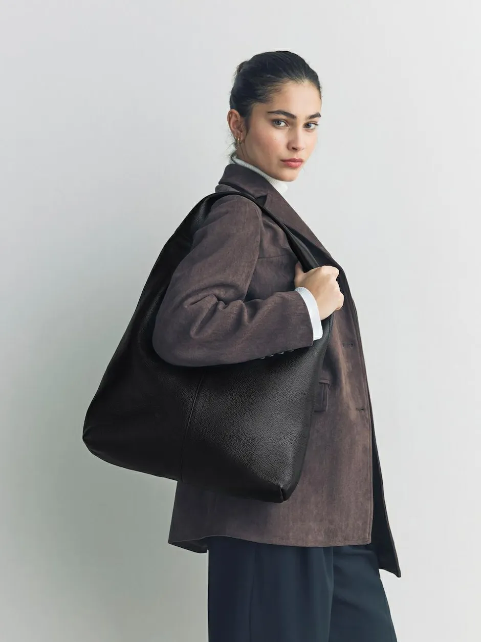 Next Slouchy Shoulder Bag Black Leather