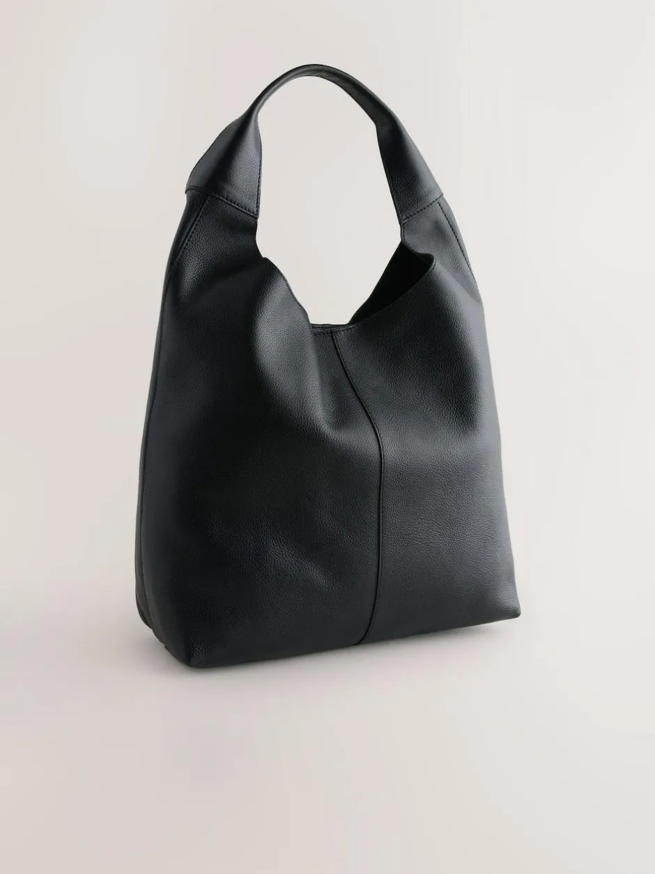 Next Slouchy Shoulder Bag Black Leather