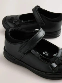 Next Standard Fit (F) Bow Mary Jane School Shoes Black Leather Hot