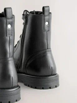 Next Black Leather Standard/Wide Fit Forever Comfort® Square Toe Lace-Up Boots New
