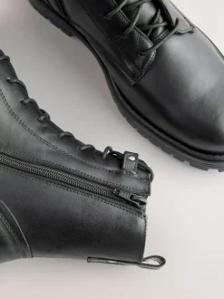 Next Black Leather Standard/Wide Fit Forever Comfort® Square Toe Lace-Up Boots New