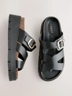 Next Leather Strap Buckle Detail Sandals Black Outlet