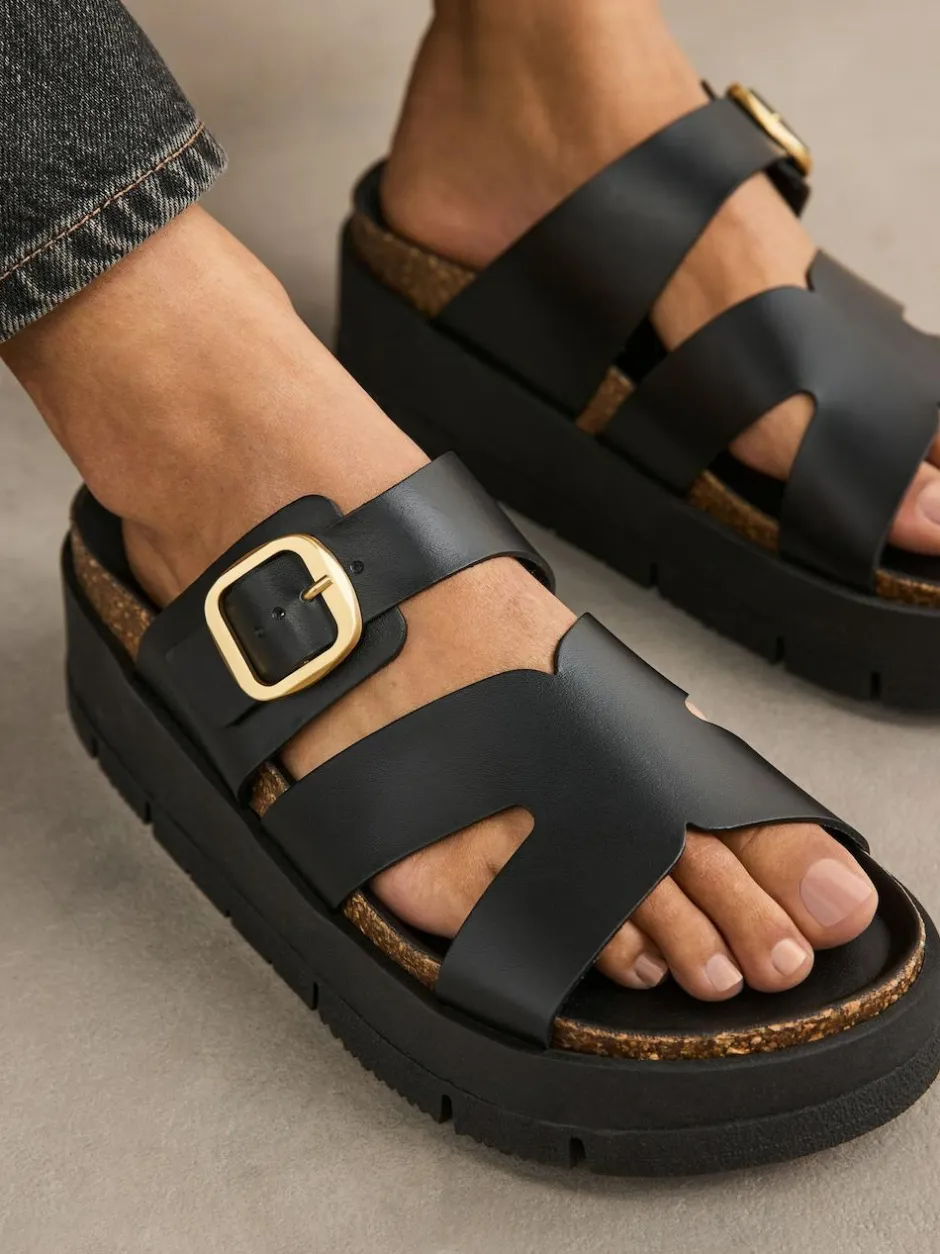 Next Leather Strap Buckle Detail Sandals Black Outlet