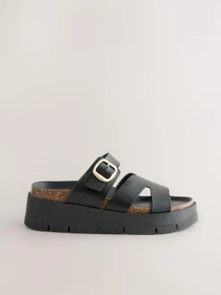 Next Leather Strap Buckle Detail Sandals Black Outlet