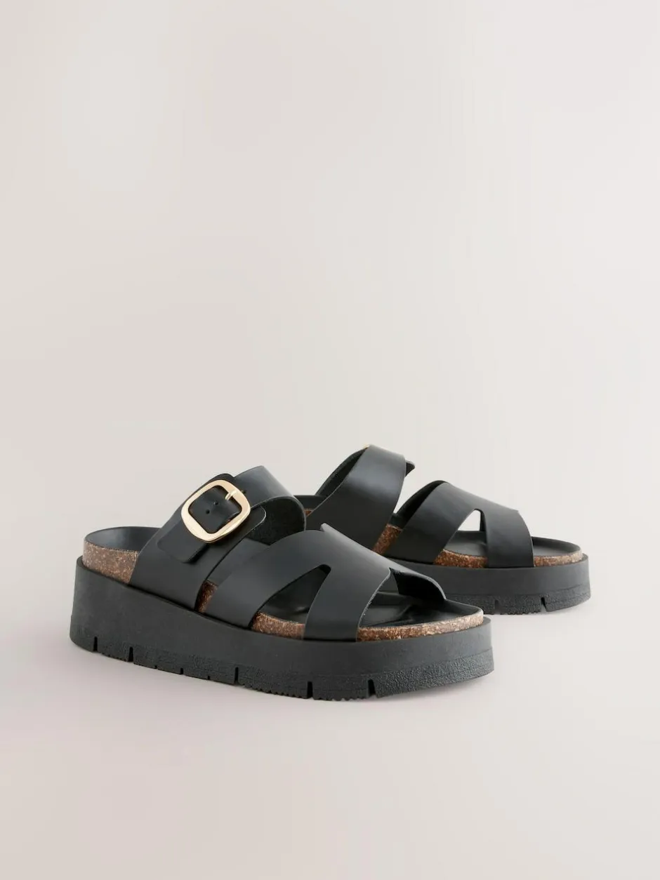 Next Leather Strap Buckle Detail Sandals Black Outlet