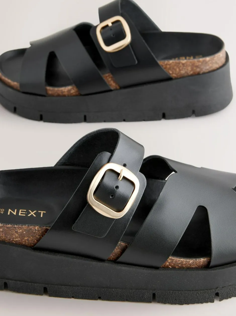 Next Leather Strap Buckle Detail Sandals Black Outlet