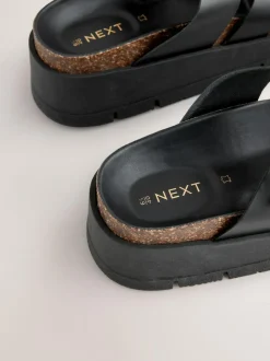 Next Leather Strap Buckle Detail Sandals Black Outlet