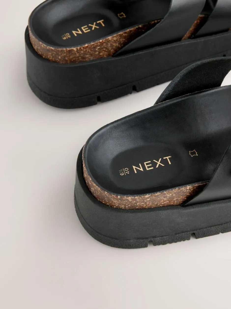 Next Leather Strap Buckle Detail Sandals Black Outlet