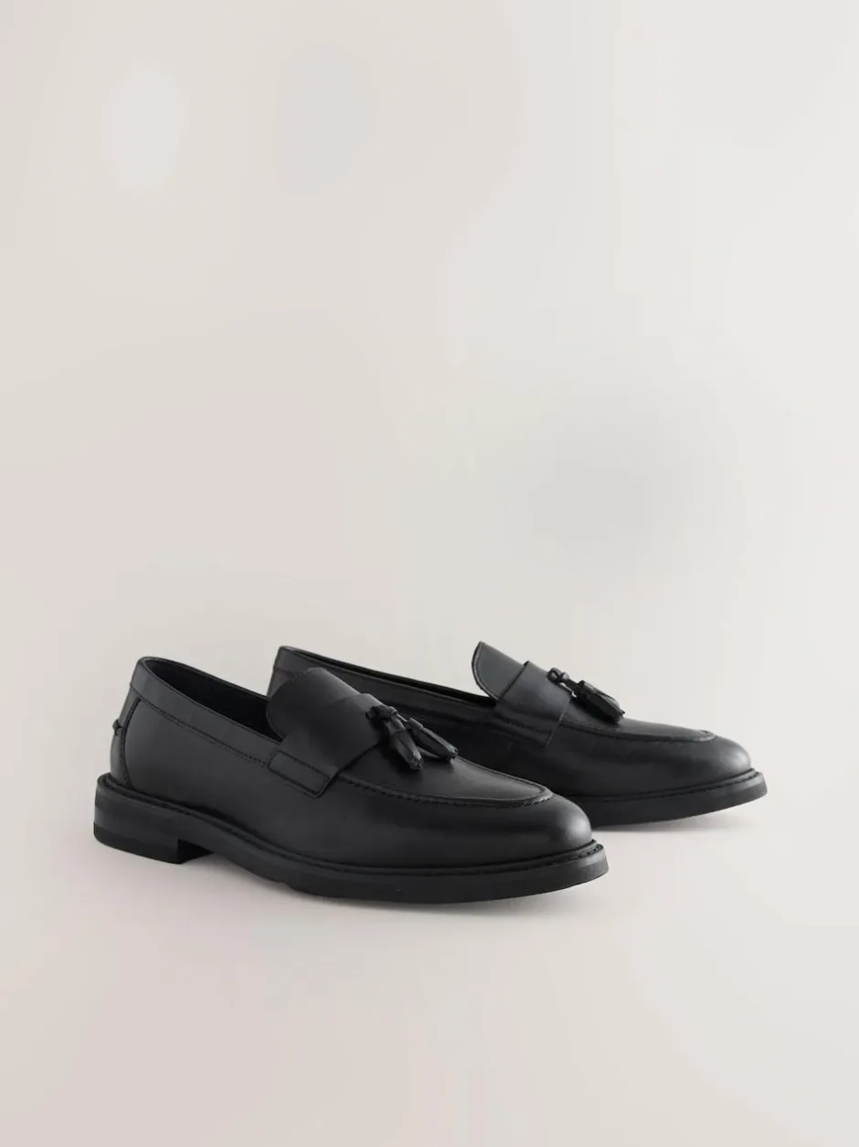 Next Leather Tassel Loafers Black Discount